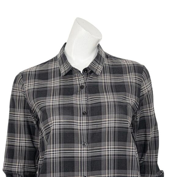 The Kooples Women's Button up Shirt in Black Gray Plaid Cotton Size Medium - Picture 6 of 7